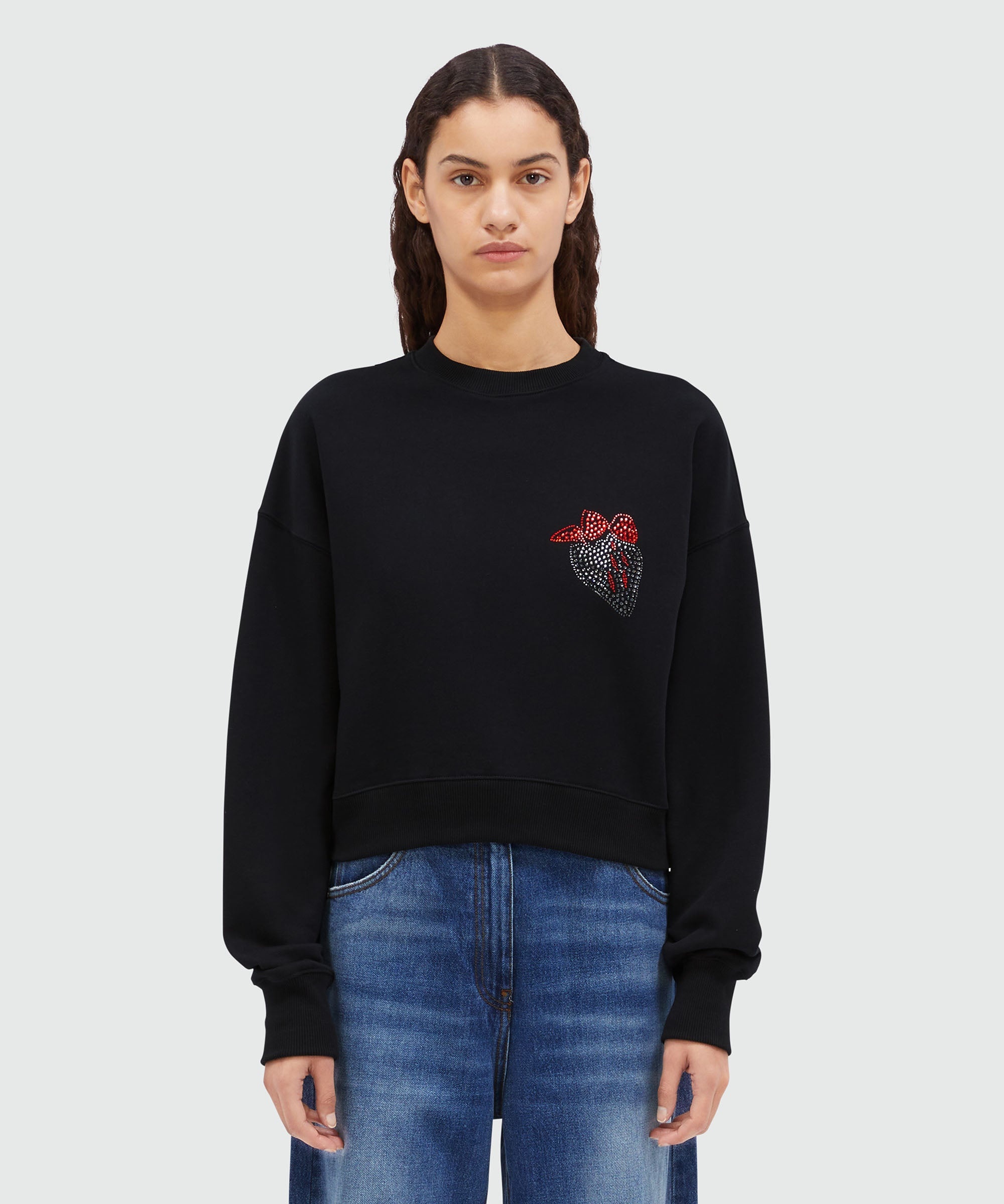 Navy blue jersey sweatshirt with "Tough Strawberries" application - 2