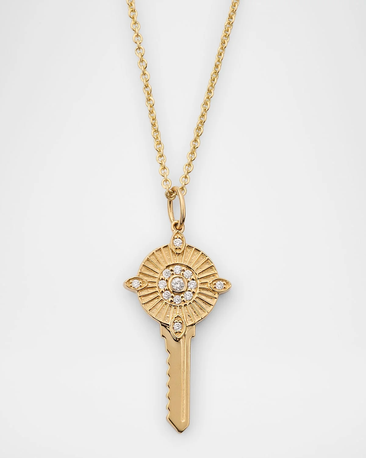 14K Yellow Gold Medium Tiffany Chain Necklace with Protection Key Charm - 1