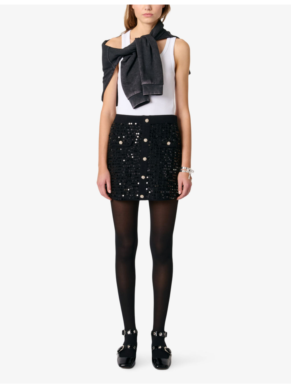 Sequin-embellished button-down high-rise knitted mini skirt - 2