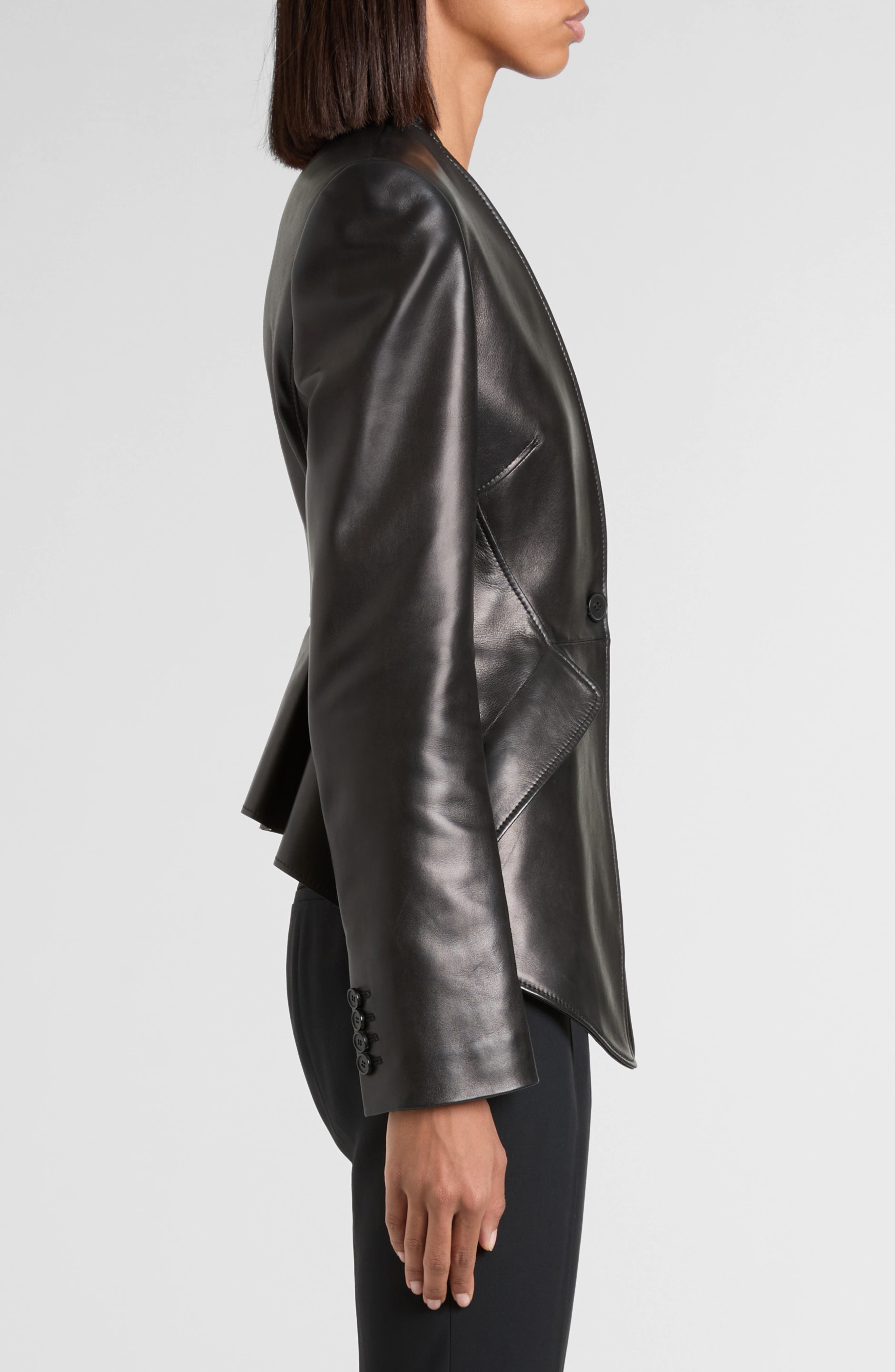 McQueen Tailored Peplum Leather Jacket in Black at Nordstrom - 3