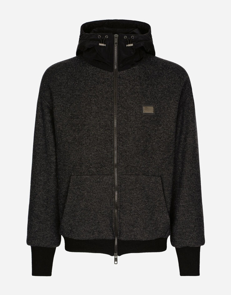 Wool jersey jacket with hood and logo 1