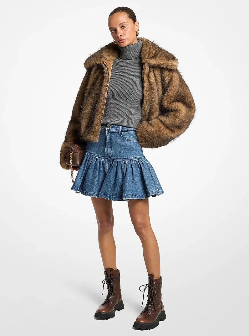 Ruffled Denim Mini Skirt - 1