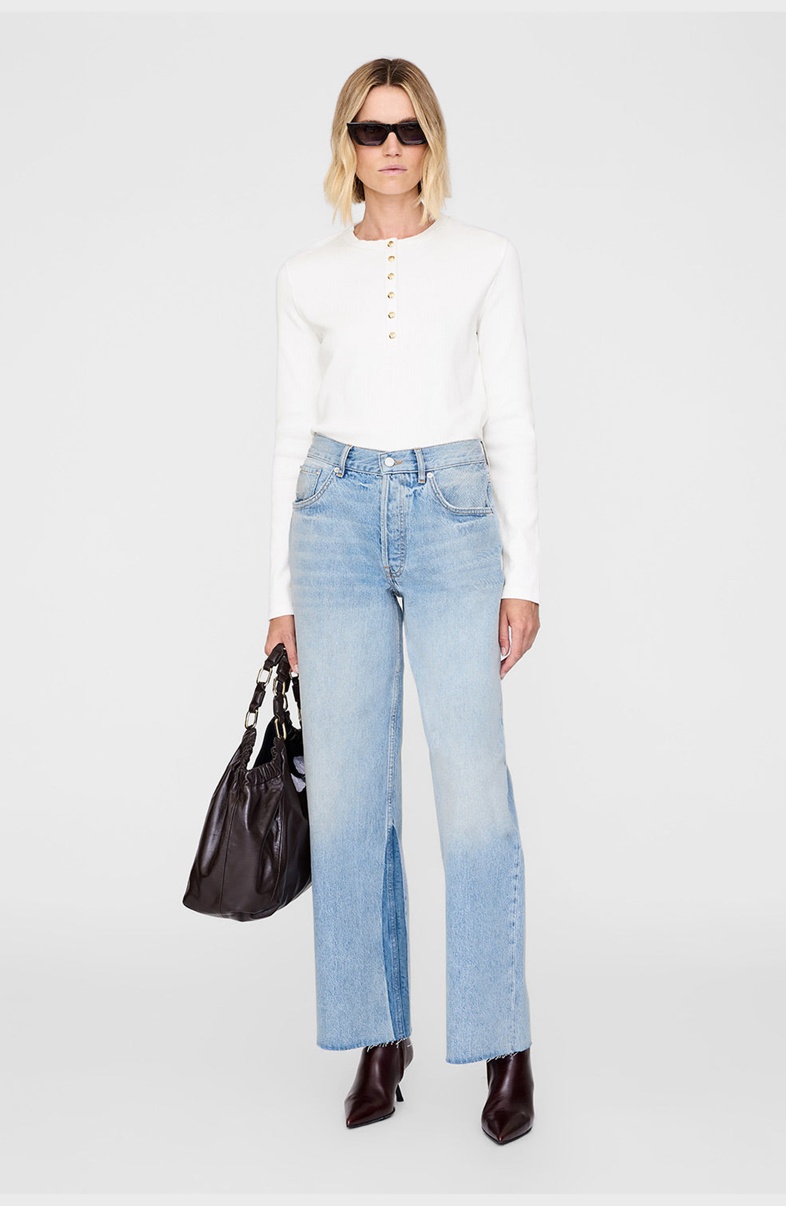 ANINE BING Alessia Long Sleeve Tee in Ivory at Nordstrom - 1