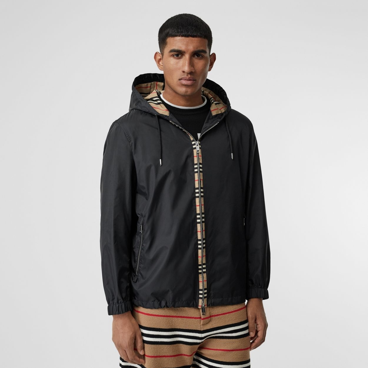 Icon Stripe Detail Nylon Canvas Hooded Jacket - 6