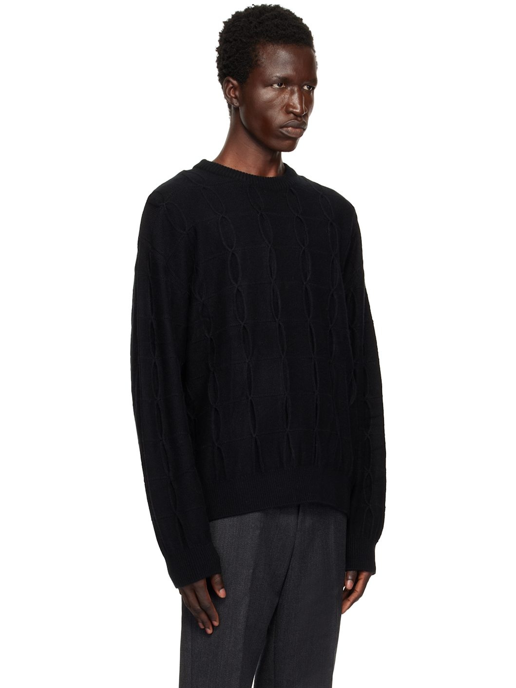 Black Weaving Detail Sweater - 2