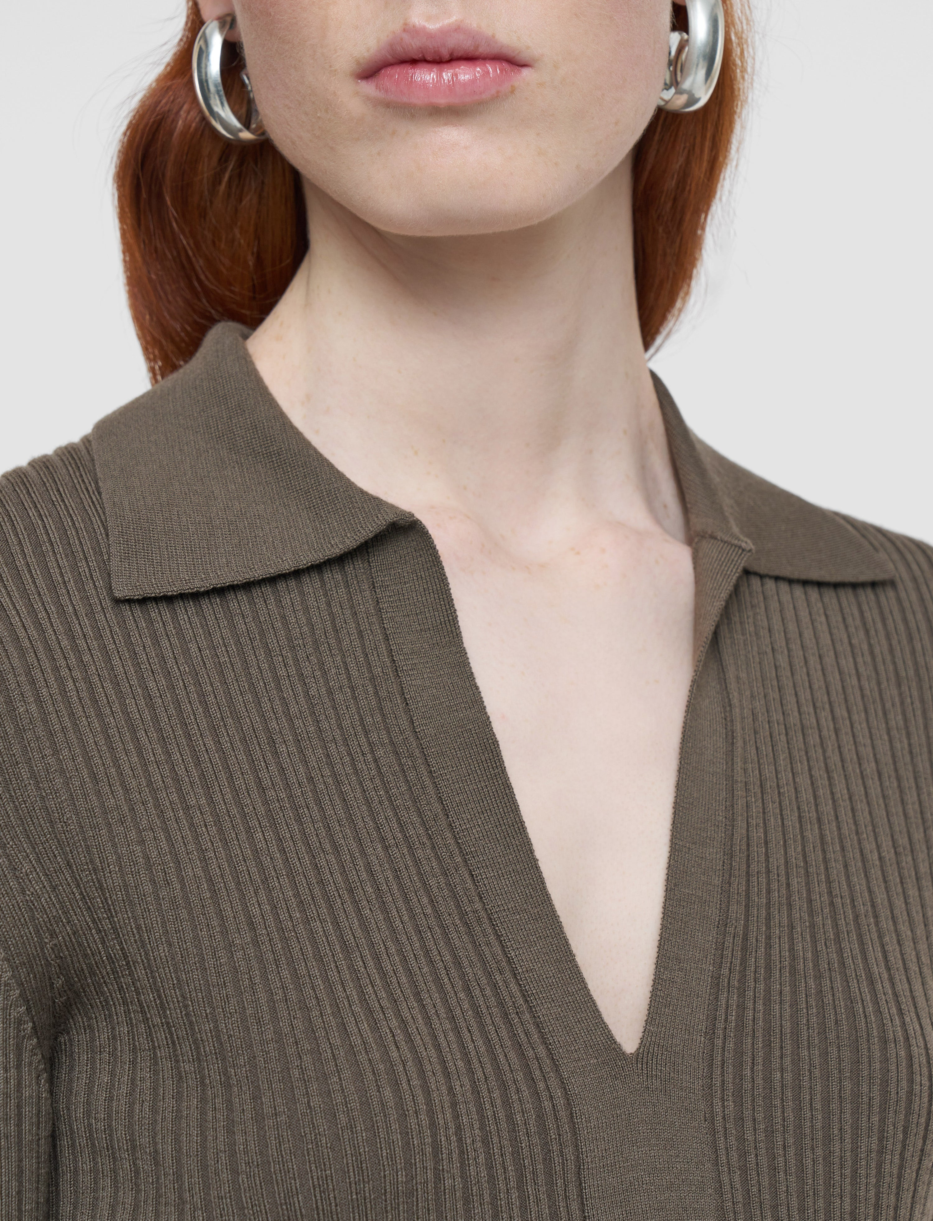 Merino Rib Knit Polo Top - 5