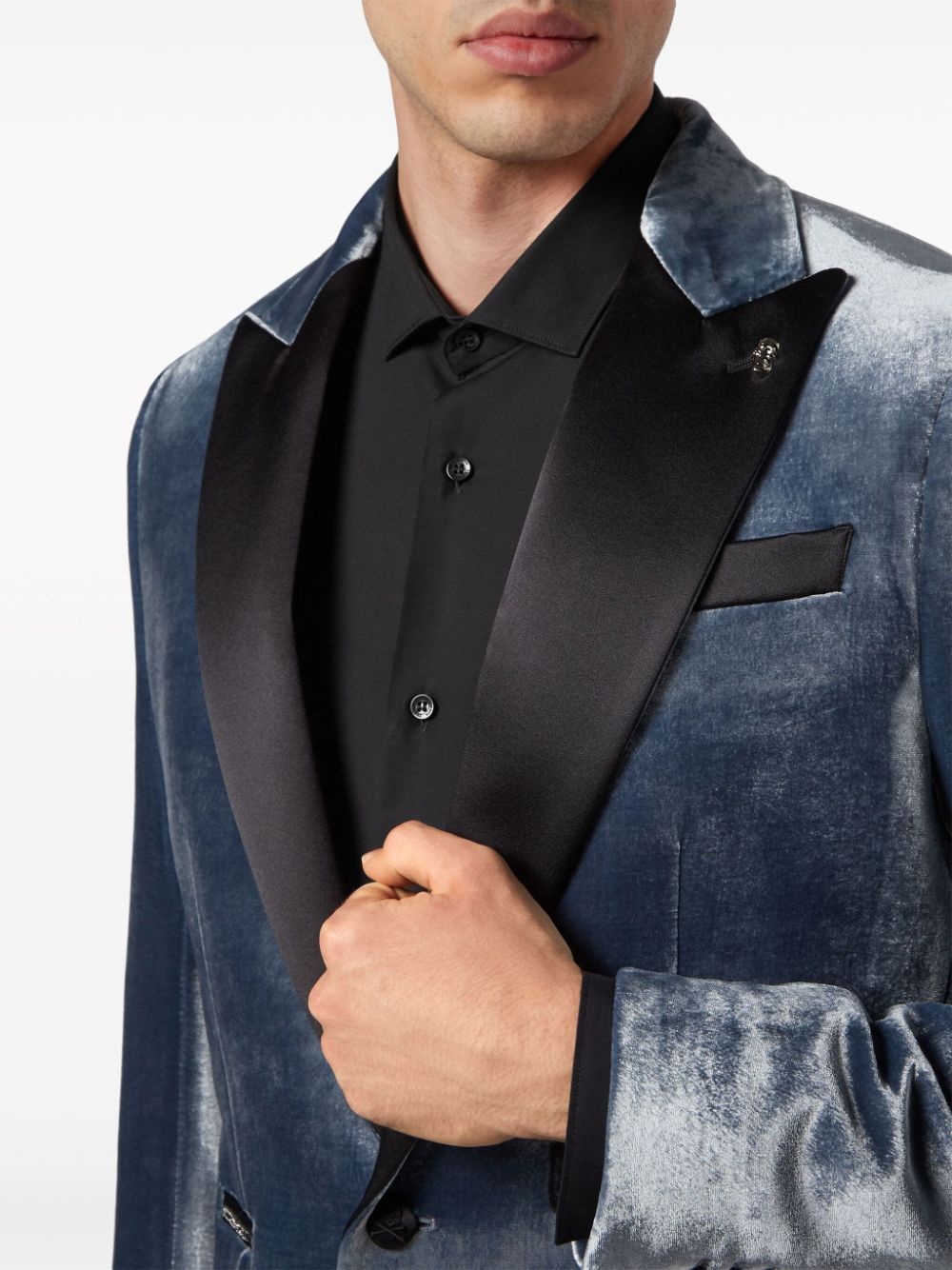 contrast-lapel velvet blazer - 5
