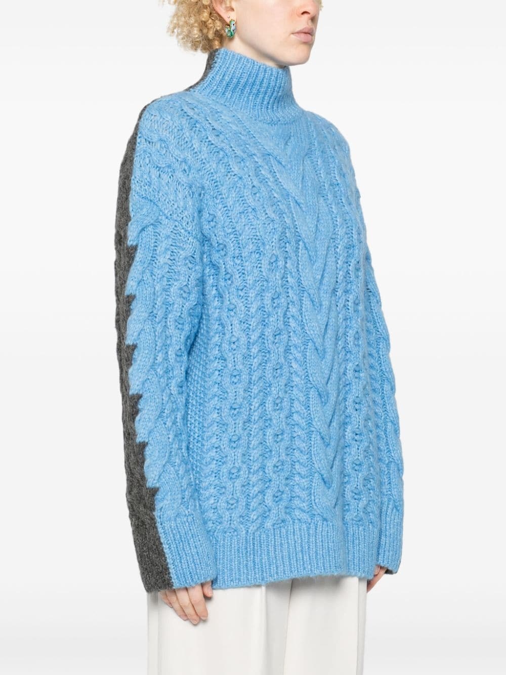 two-tone cable-knit jumper - 3