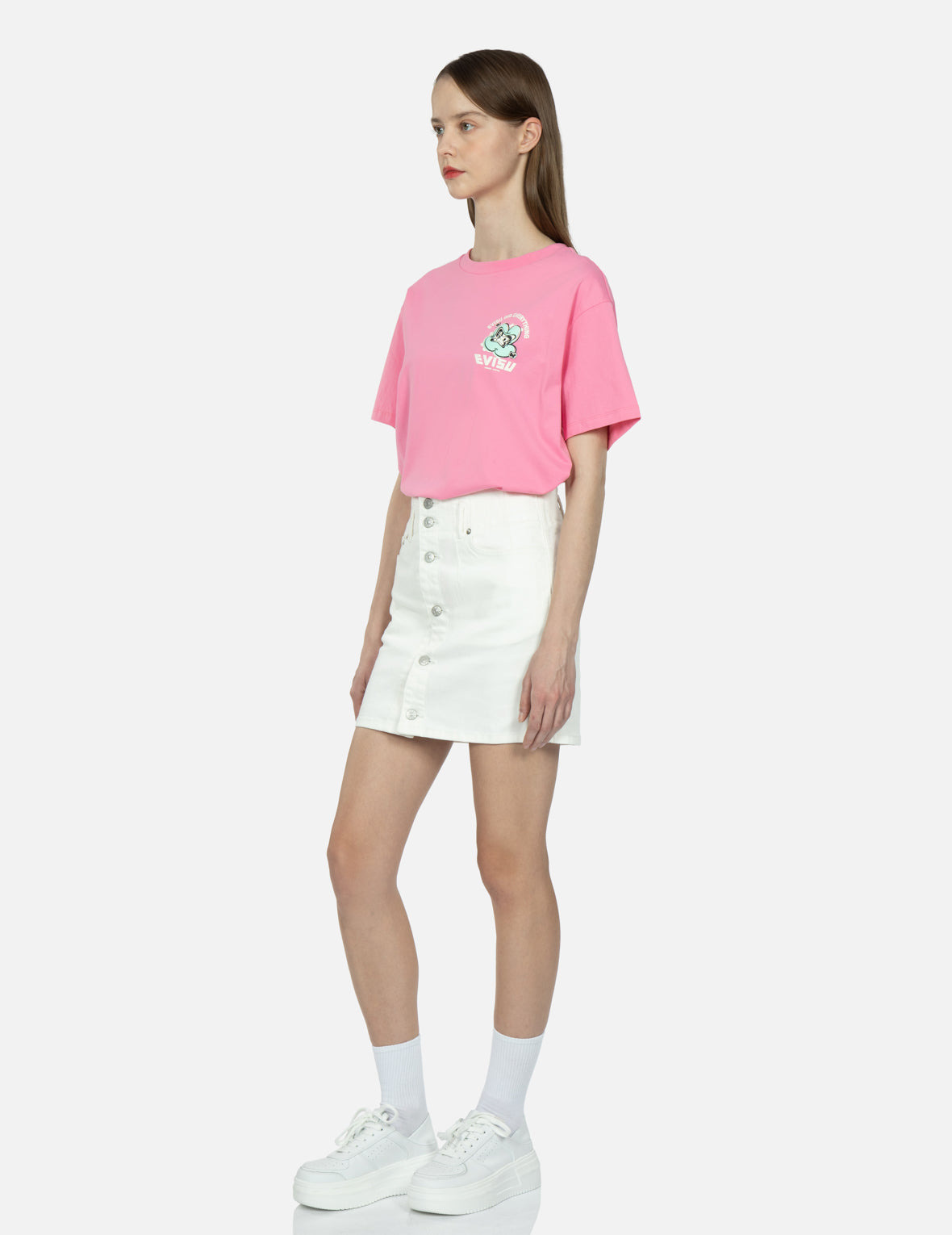 SEAGULL EMBROIDERY FUCHSIA DENIM SKIRT - 3