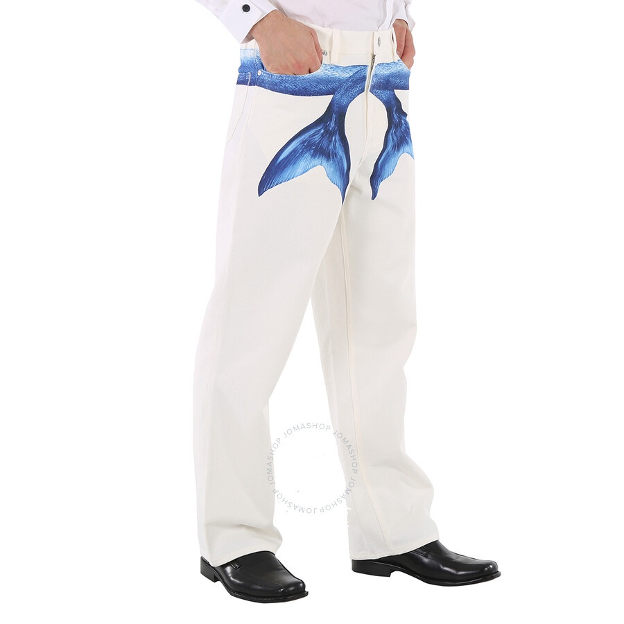 Burberry Men's White Mermaid Tail Printed Cotton-Denim Jeans - 4