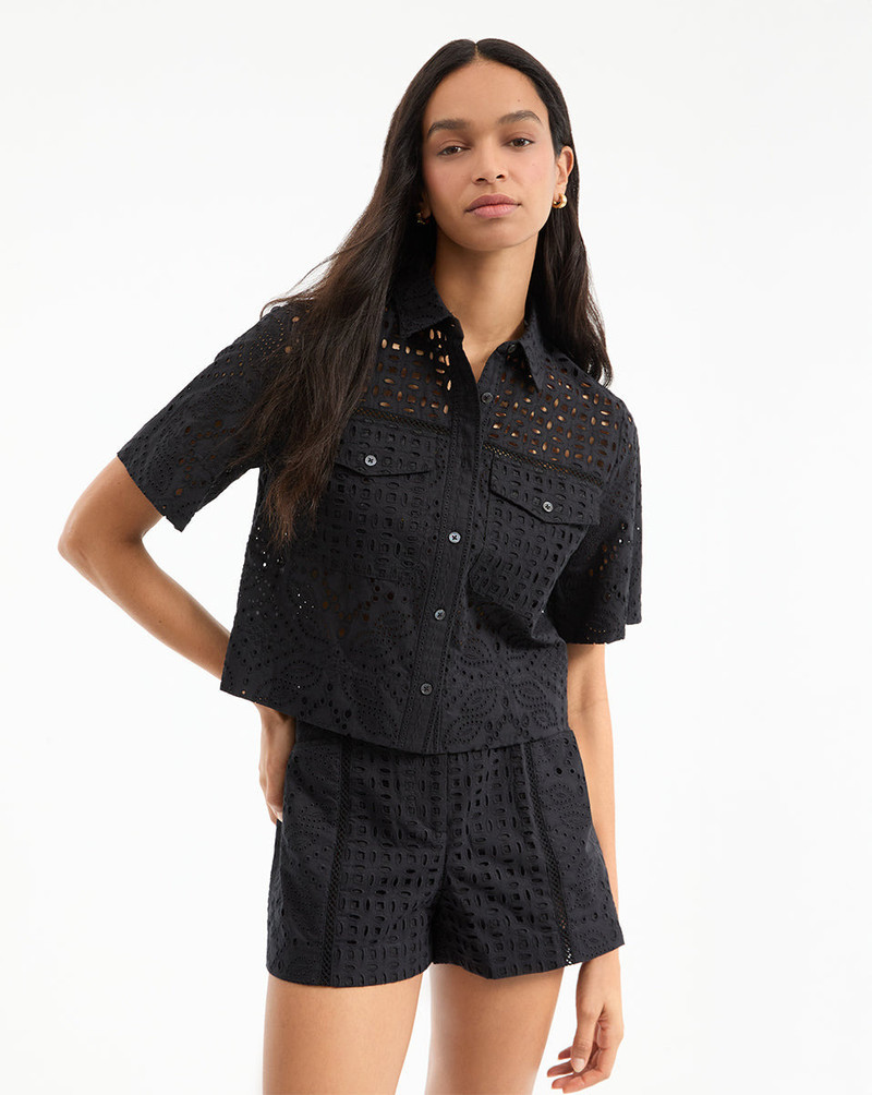 VERONICA BEARD SPRUCE EYELET SHORT-SLEEVE BUTTON-DOWN outlook