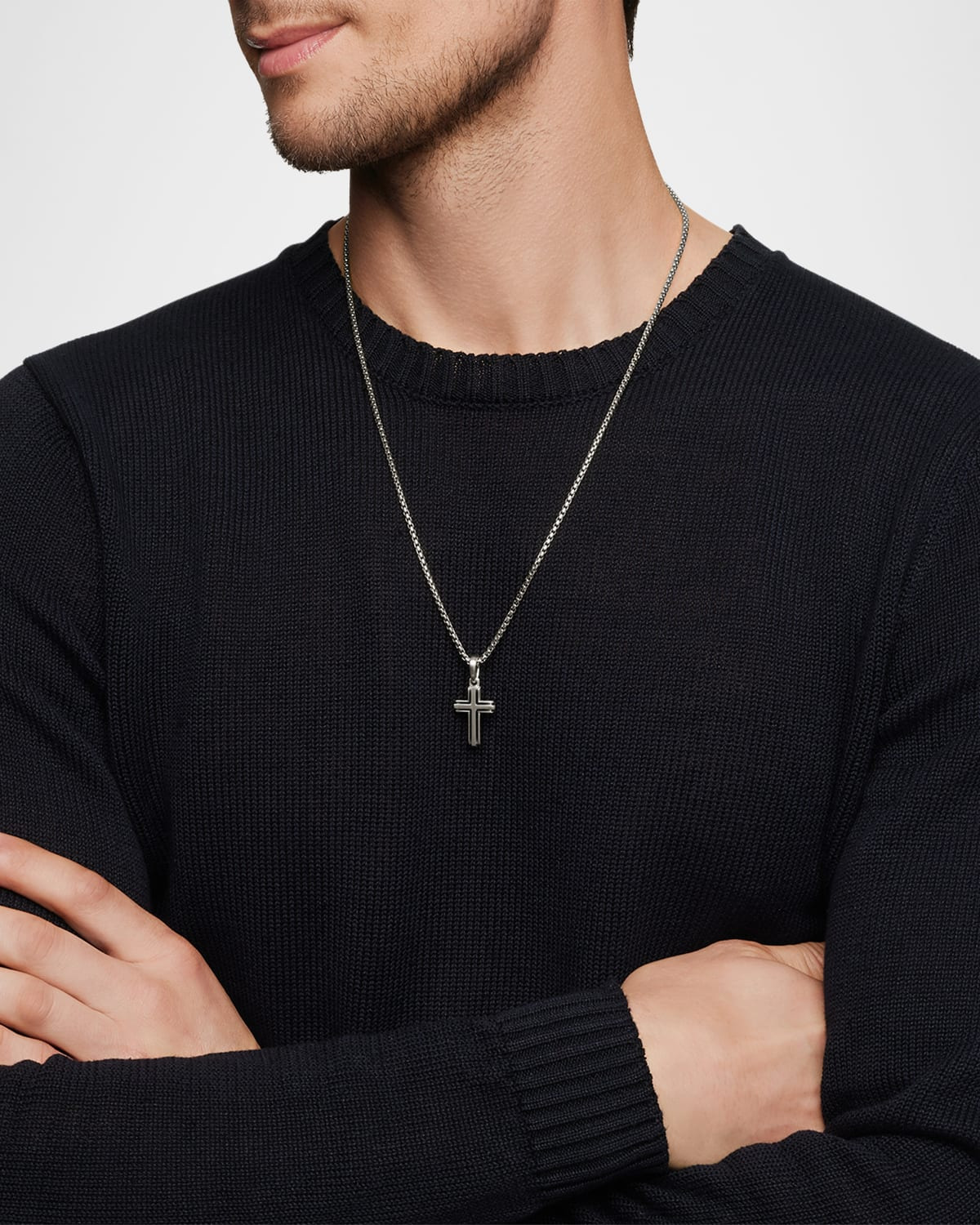 Men's Deco Cross Pendant in Silver, 27mm - 2