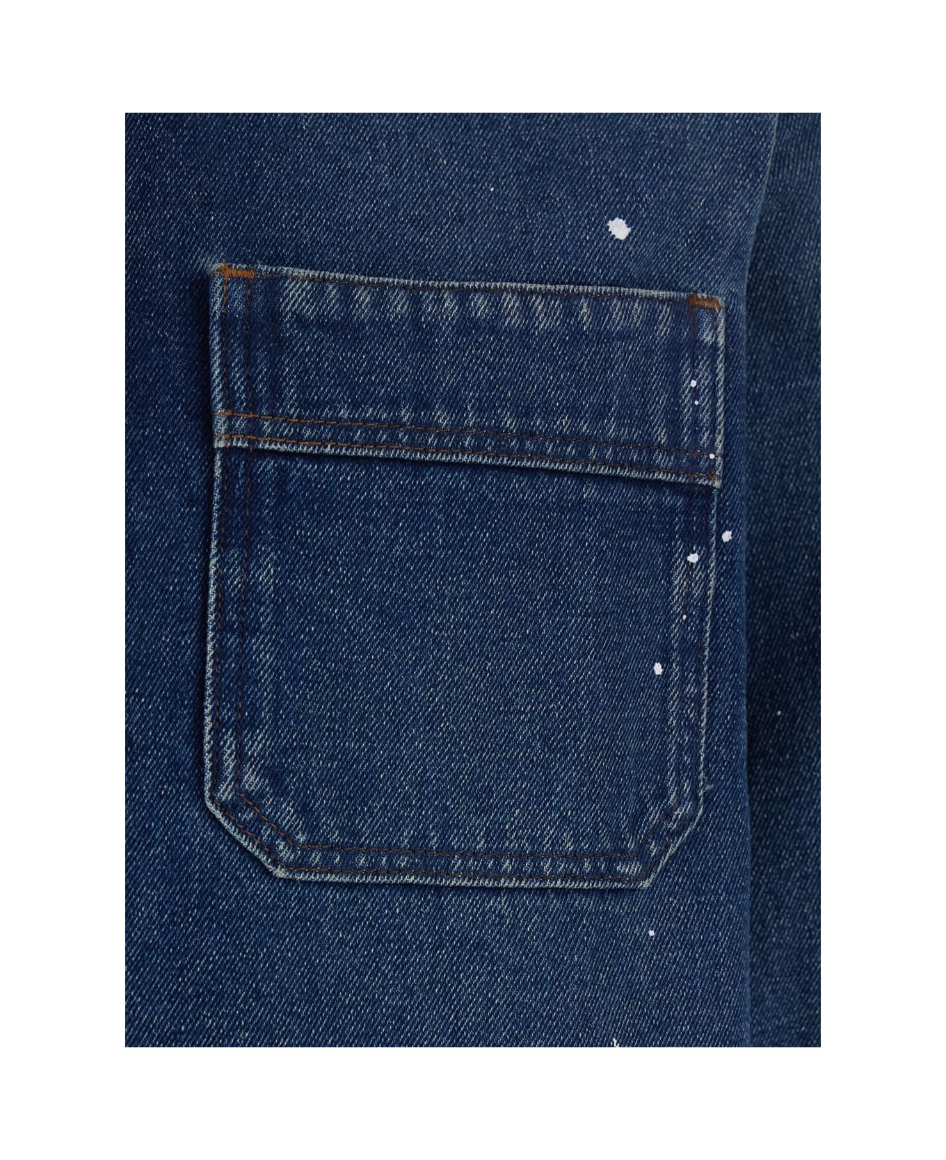 'basile' Blue Shirt With Chest Pocket And All-over Paint Effect In Cotton Man - 3