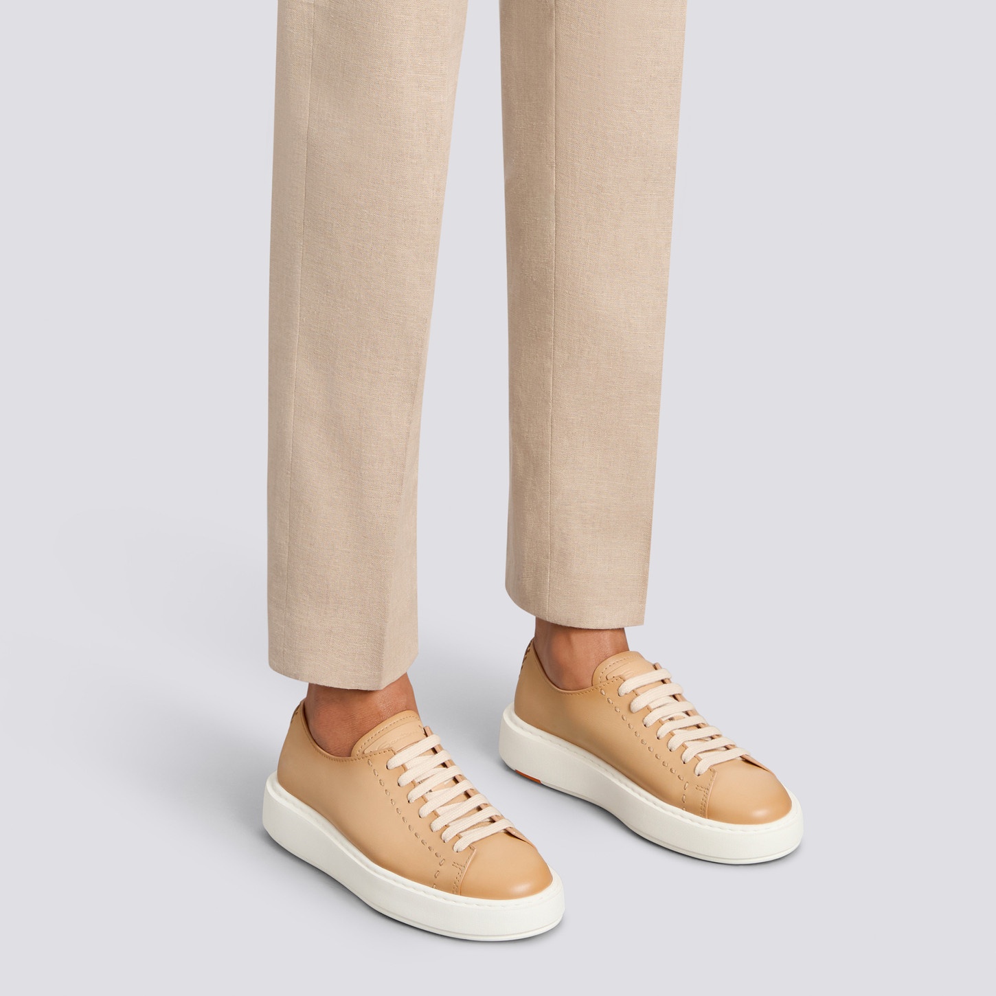 Women's light brown leather sneaker - 2