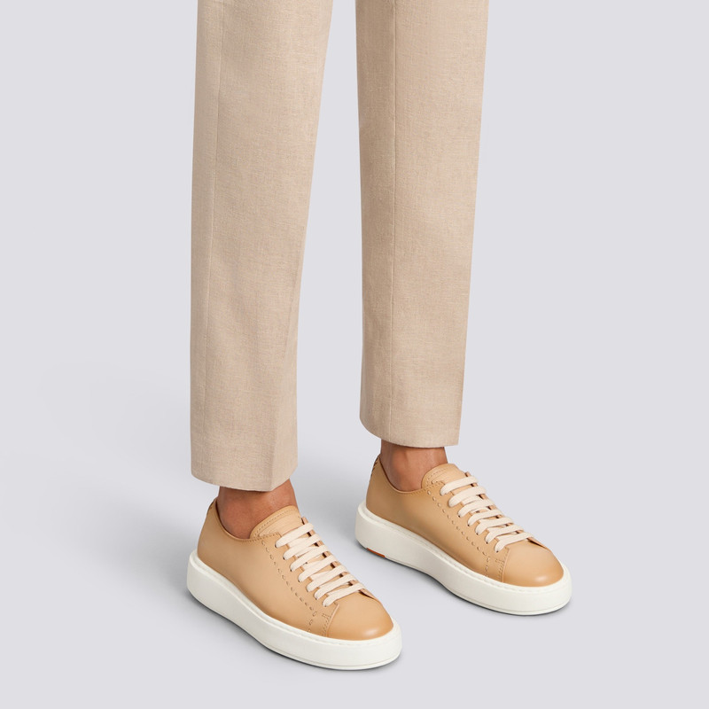 Santoni Women's light brown leather sneaker outlook