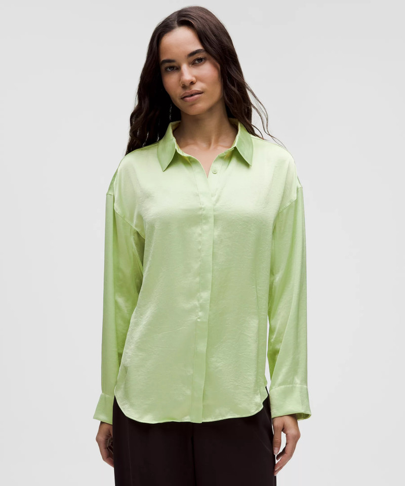 Logo Charm Satin Collared Long-Sleeve Shirt 1
