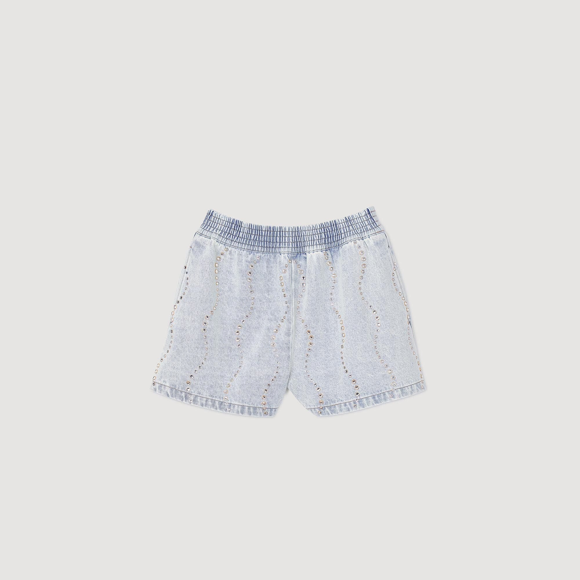 BEADED AND RHINESTONE DENIM SHORTS - 6