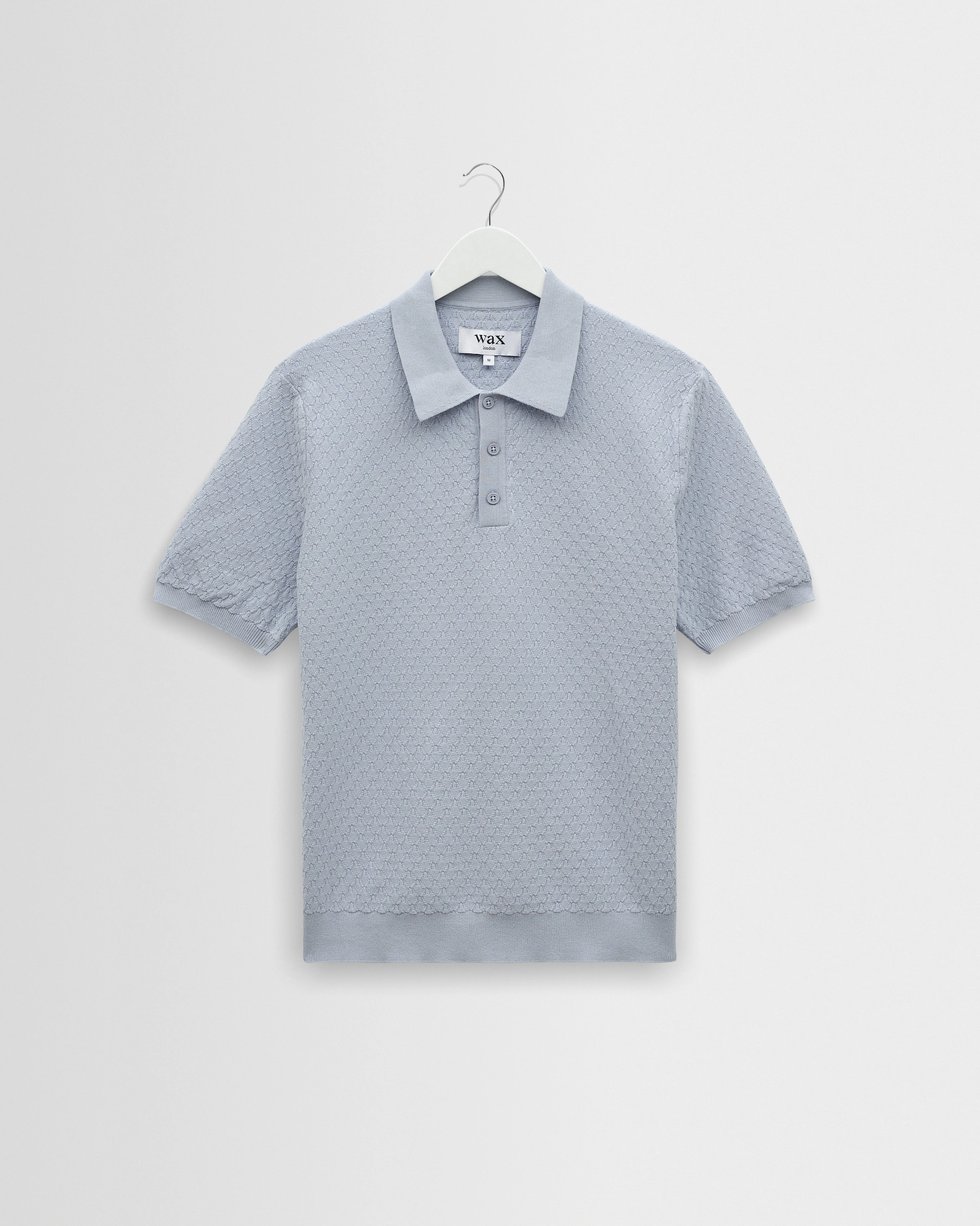 Naples - Pale Blue Retro Diamond Knitted Polo - 1