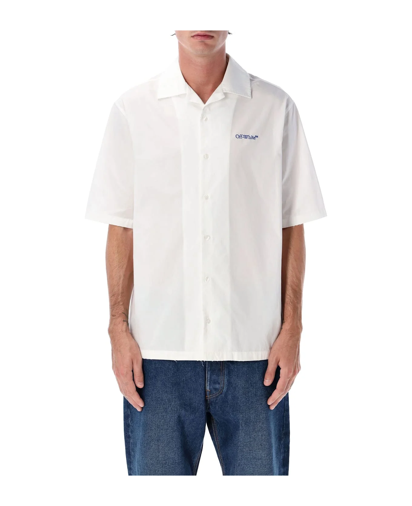 Off-white Brush Arrow Poplin Bowling Shirt With Embroidered Logo - 1