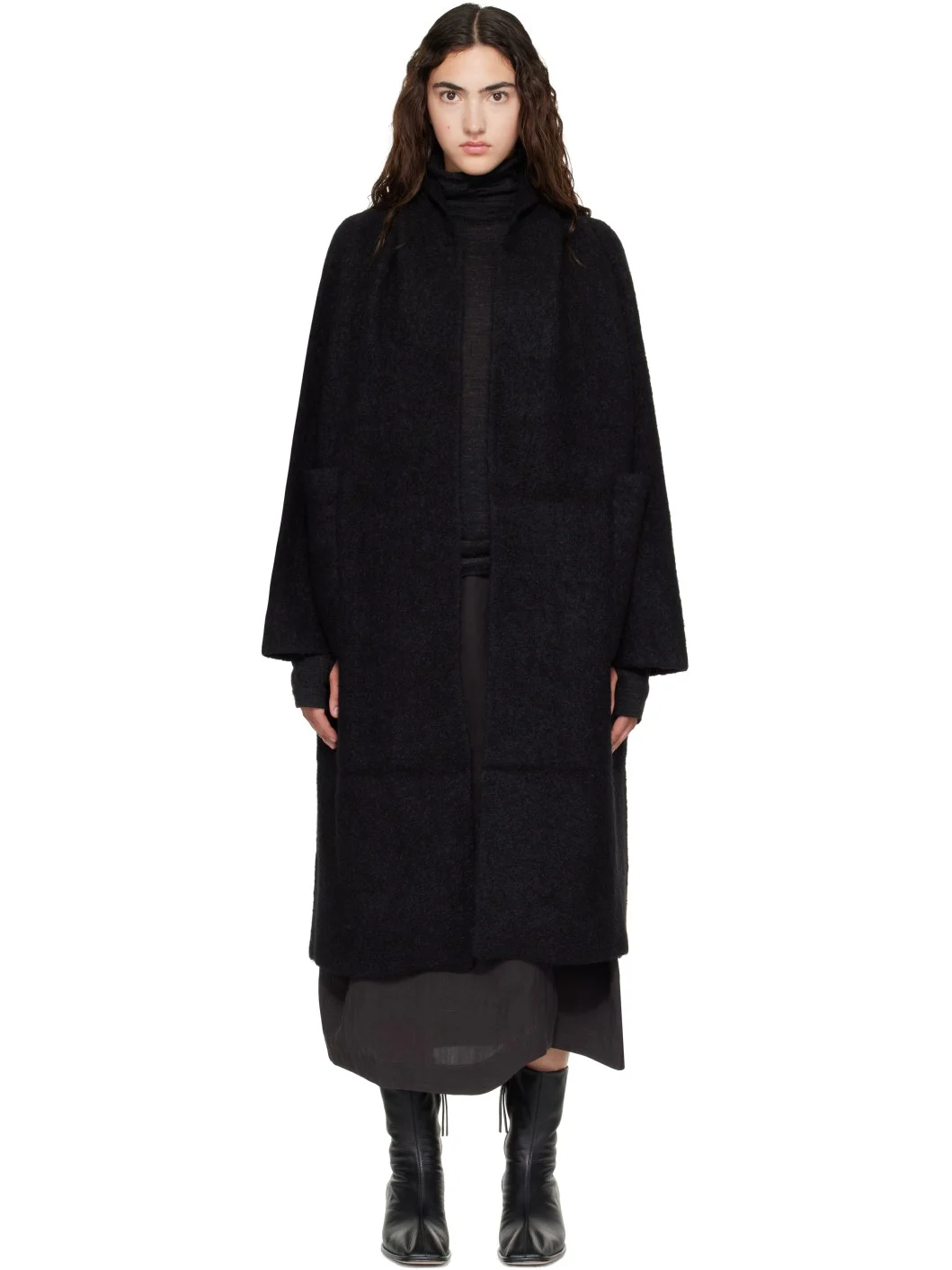 Black Double Face Long Coat - 1