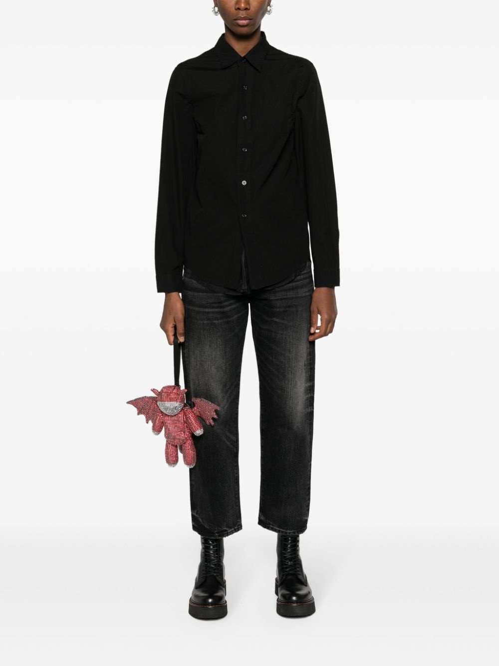 organza-panel cotton shirt - 2