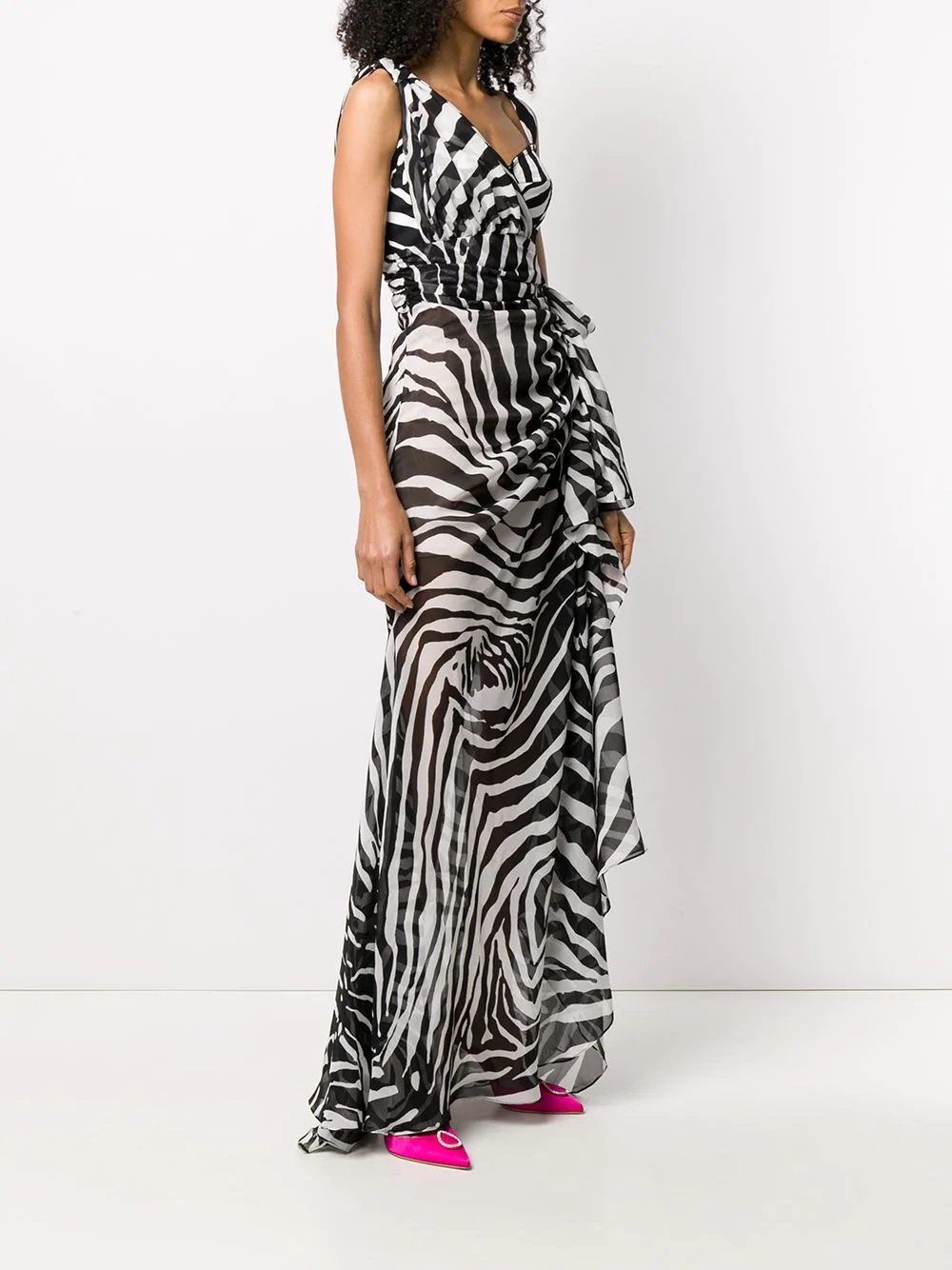 zebra-print asymmetric dress - 3