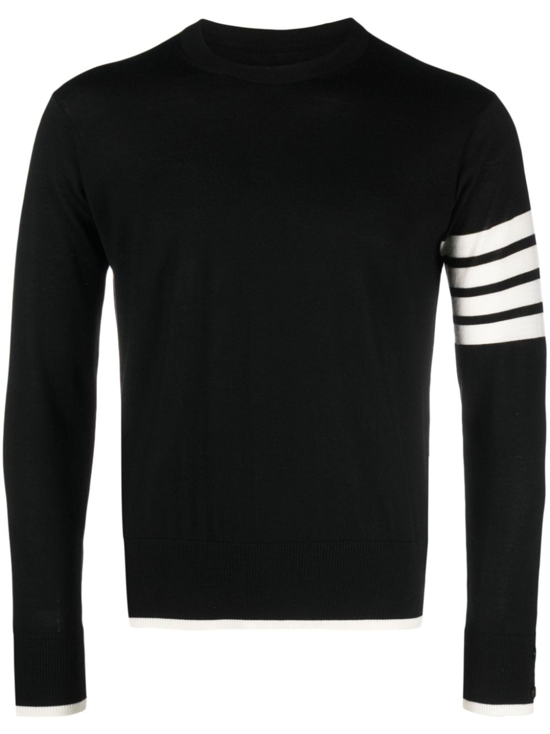 Black 4-Bar Stripe Virgin Wool Sweater - 1