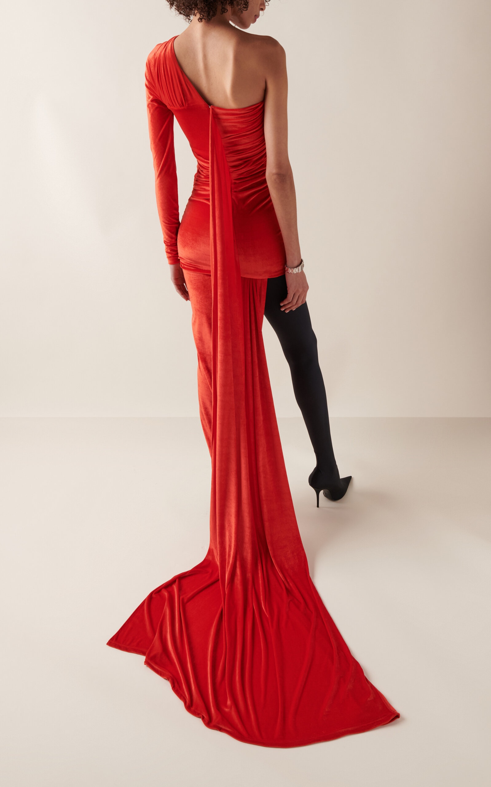 BALENCIAGA Asymmetric Velvet Mini Dress red | modaoperandi