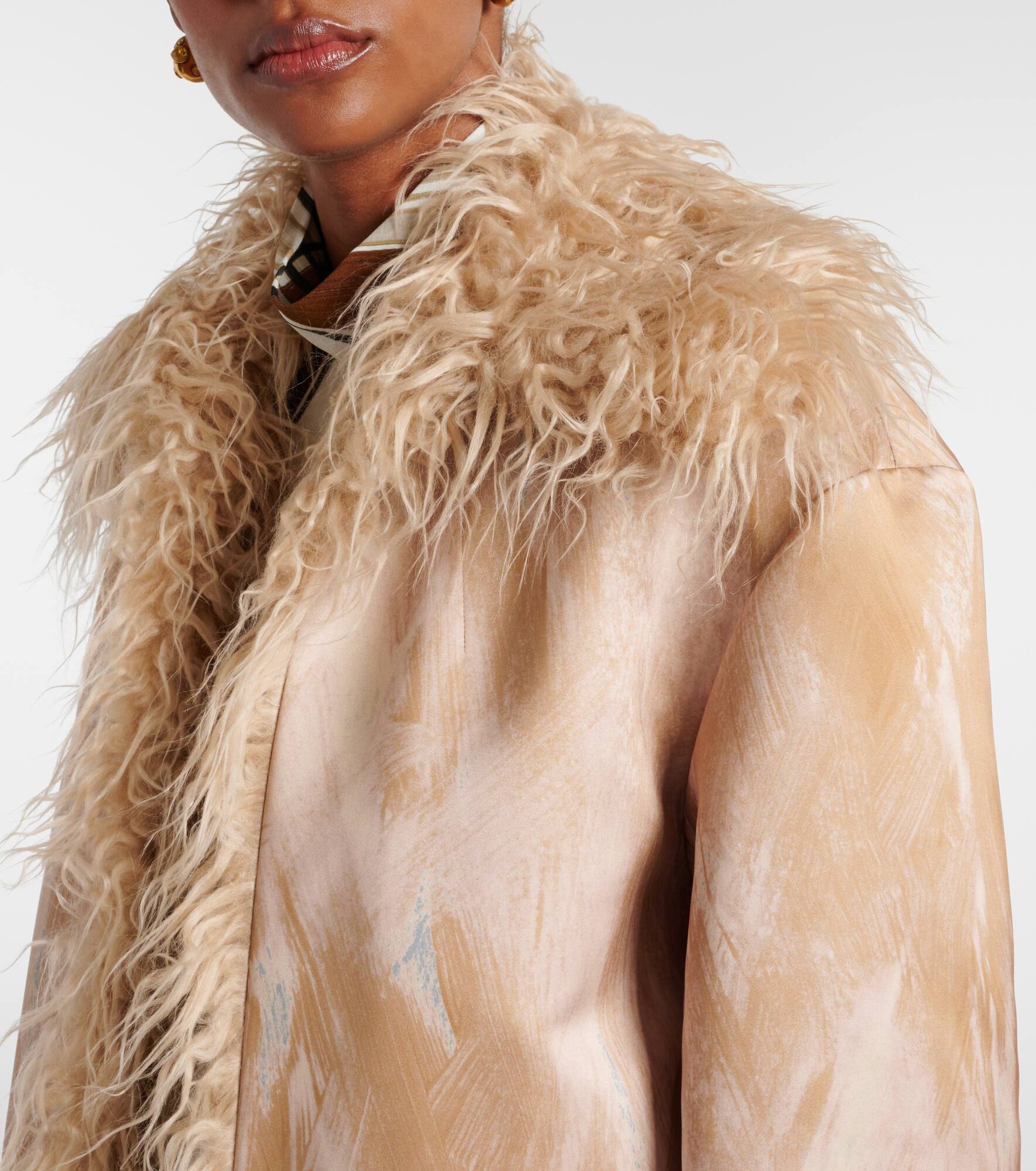 Printed faux fur-trimmed jacket - 4