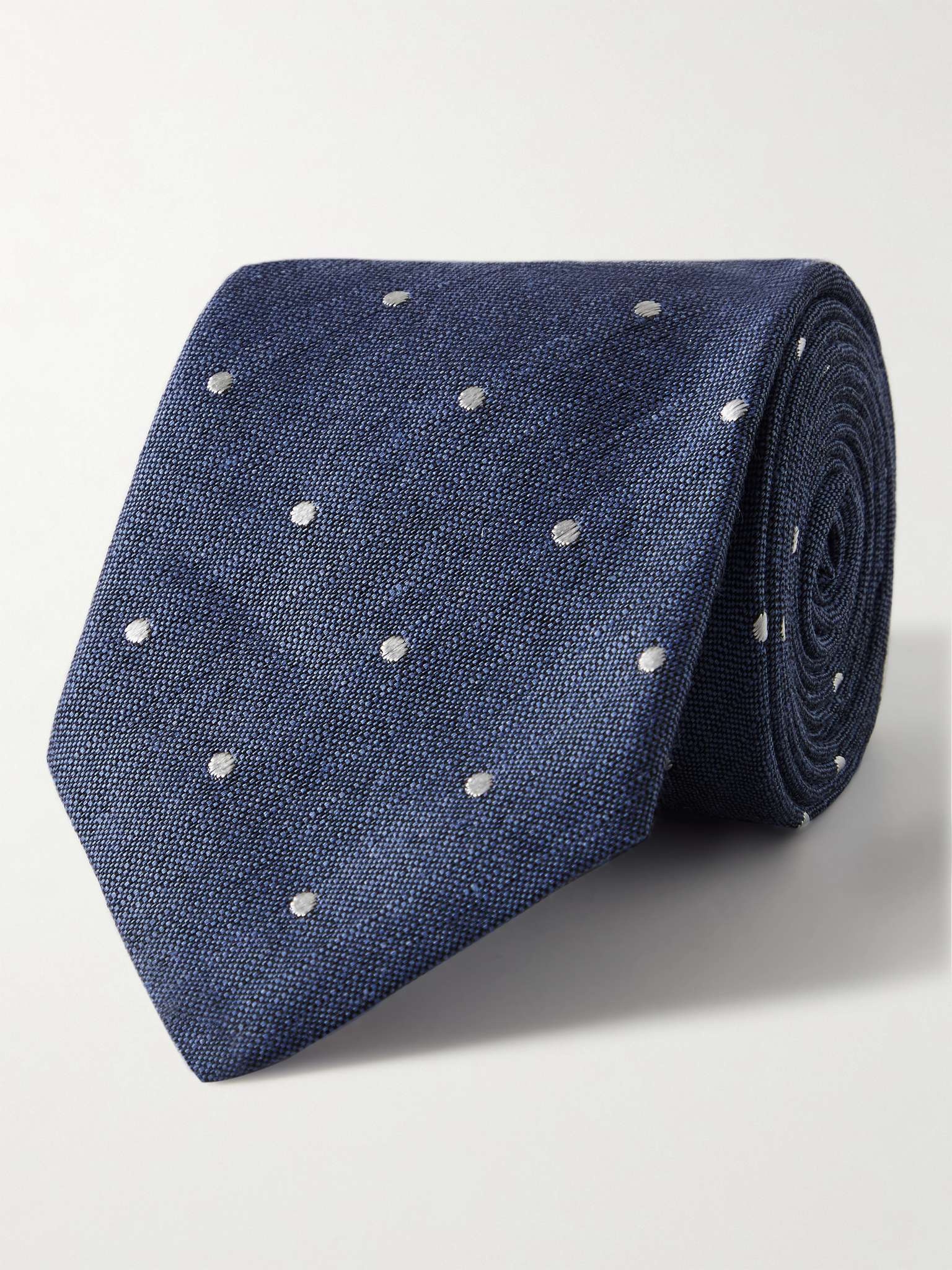 8cm Polka-Dot Linen and Silk-Blend Tie - 1