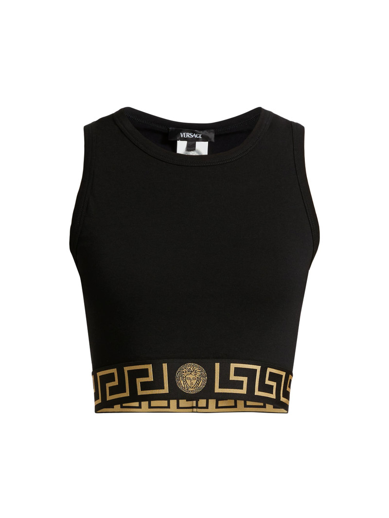 Women's Greca Band Cropped Tank Top - Black 1