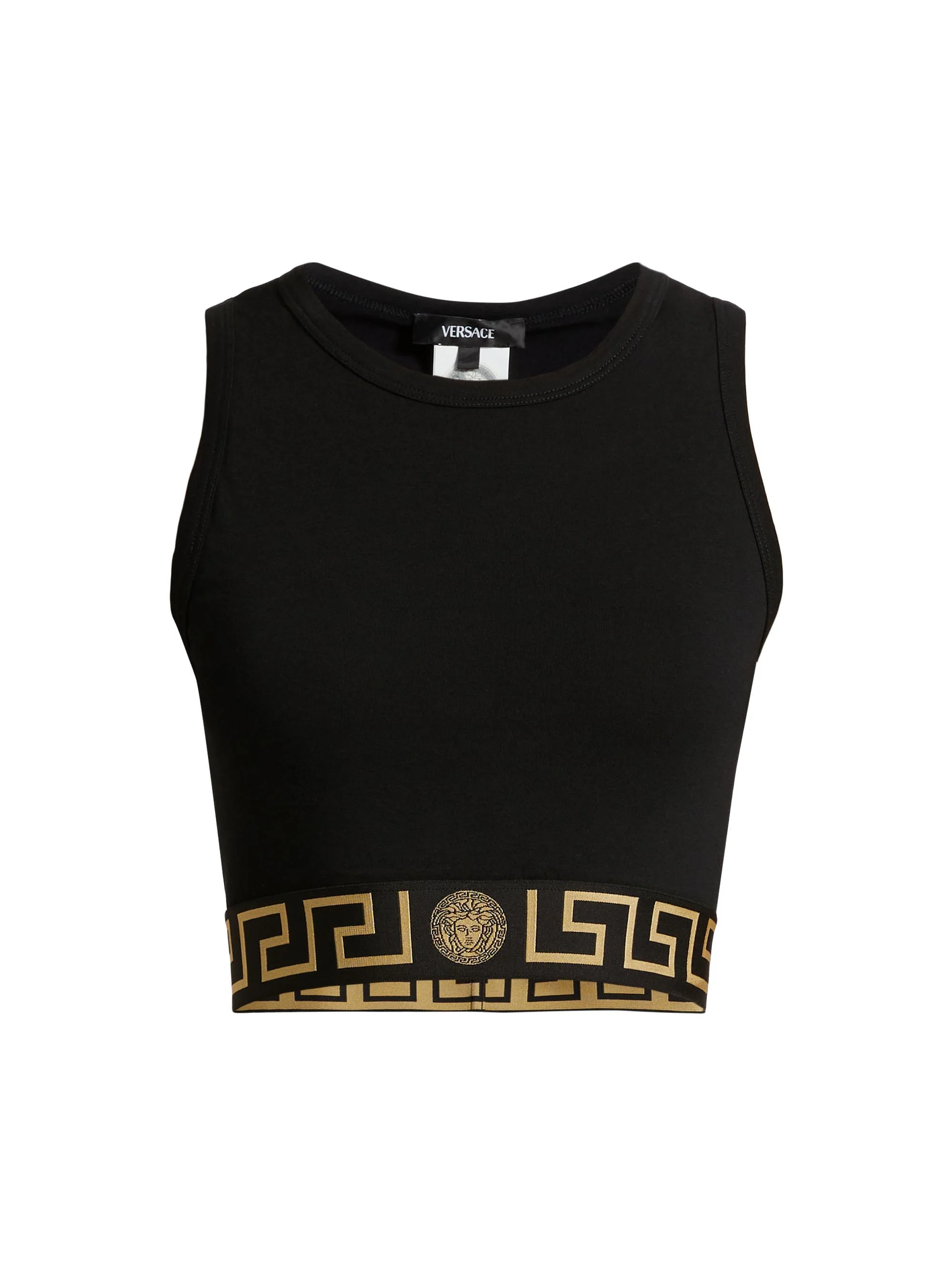 Women's Greca Band Cropped Tank Top - Black - 1