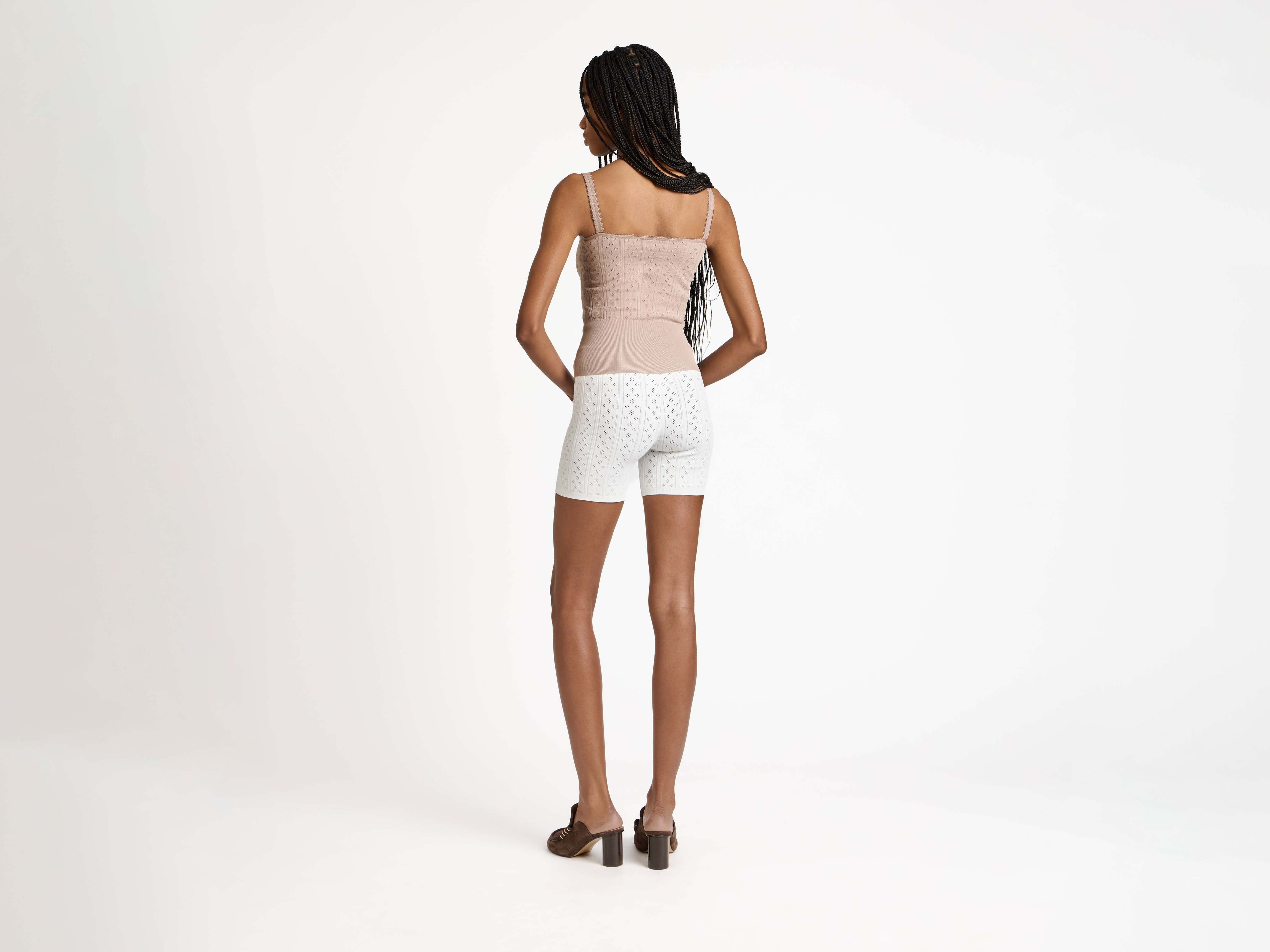 KNITTED POINTELLE CAMI TOP IN TAUPE - 3