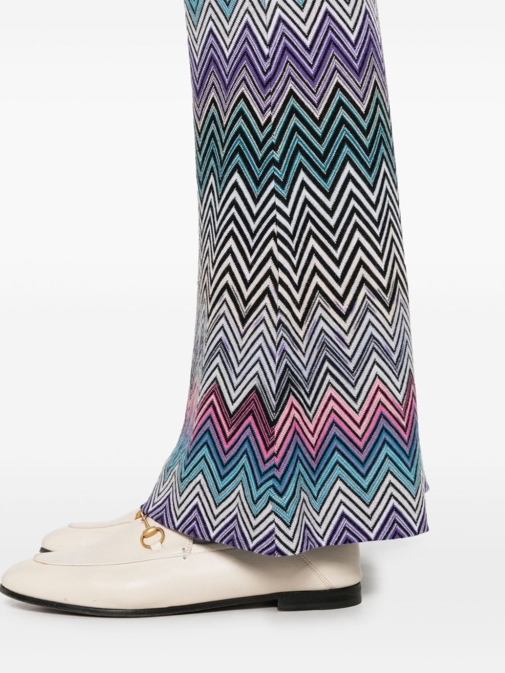 zigzag woven wool flared trousers - 5
