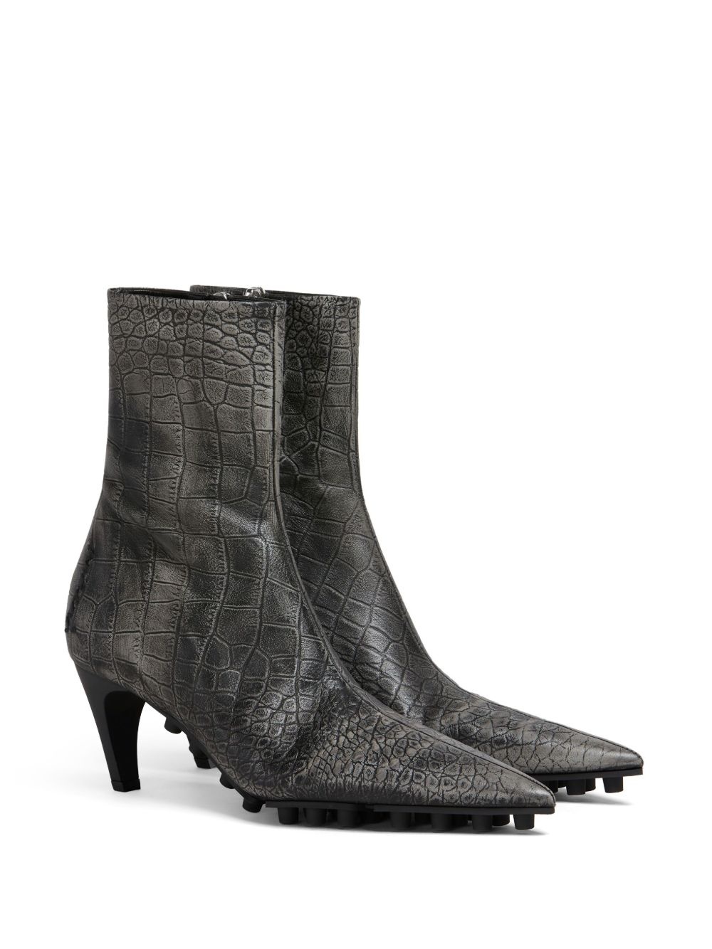 Spike crocodile-effect leather boots - 2