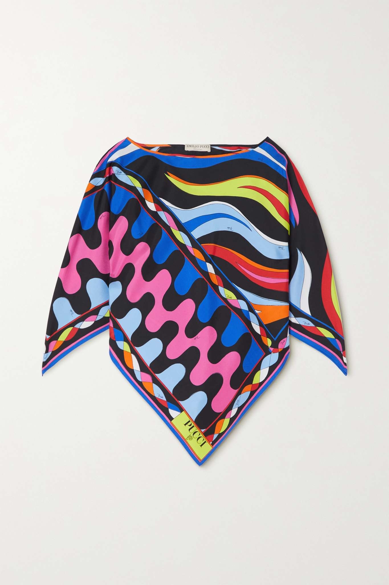 Printed silk-twill poncho - 1