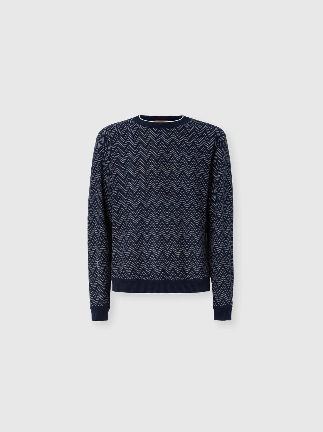 Crew-neck cashmere pullover with zigzag pattern - 1