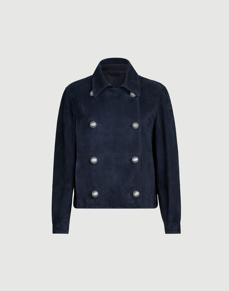 Couture suede cropped pea coat with monili 1