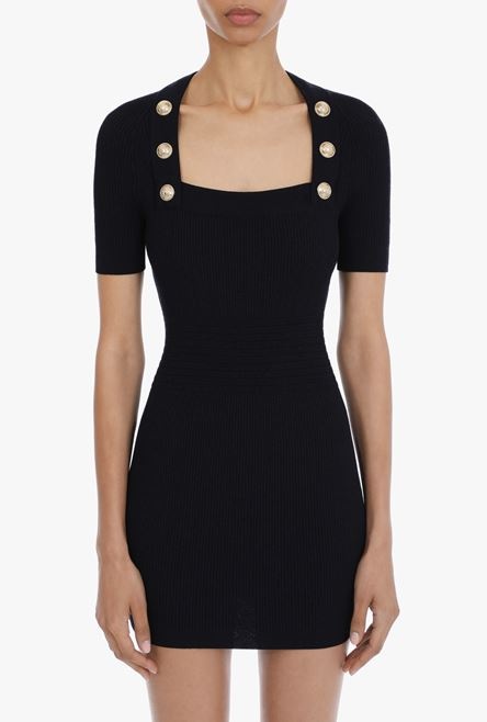 Short black knit dress with gold-tone buttons - 4