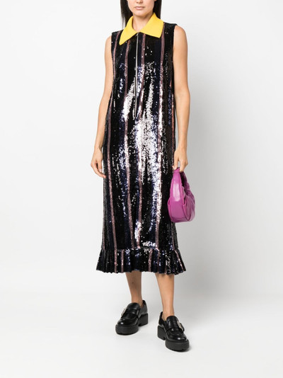 Plan C collared sequin-embellished midi dress outlook