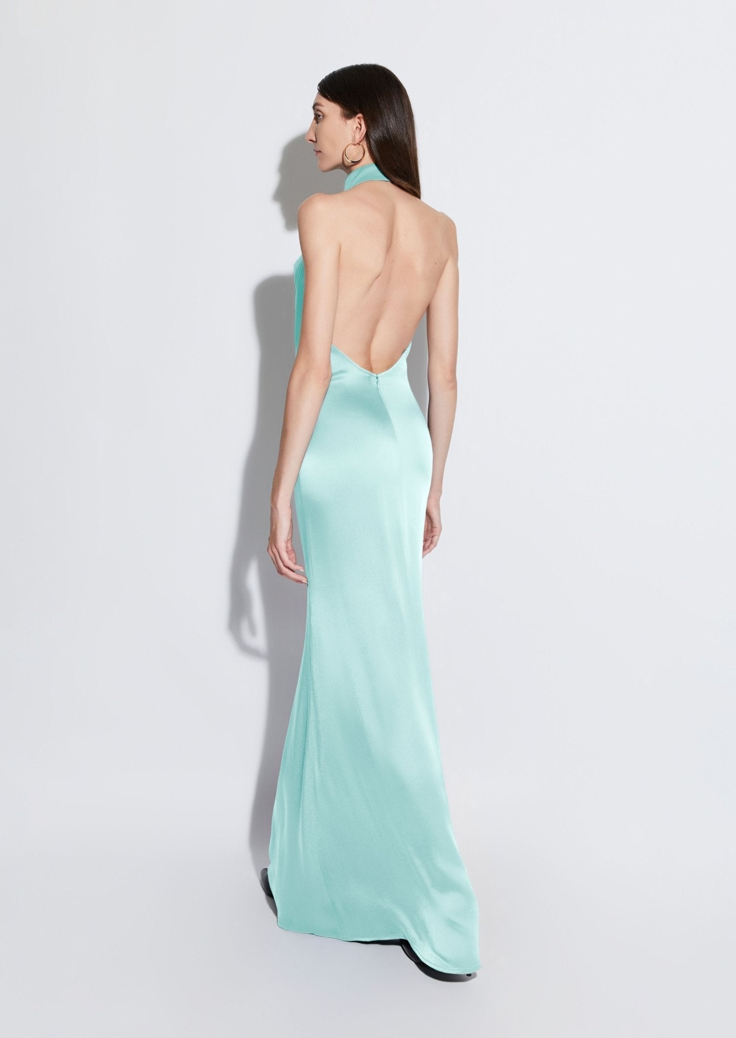 Satin Halter Open Back Gown - 3
