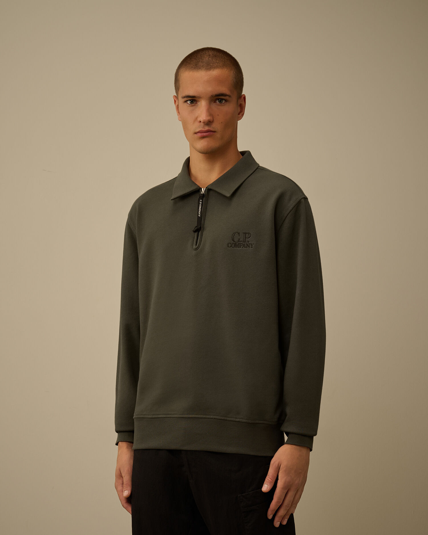 Diagonal Raised Fleece Half Zip Sweatshirt - 3