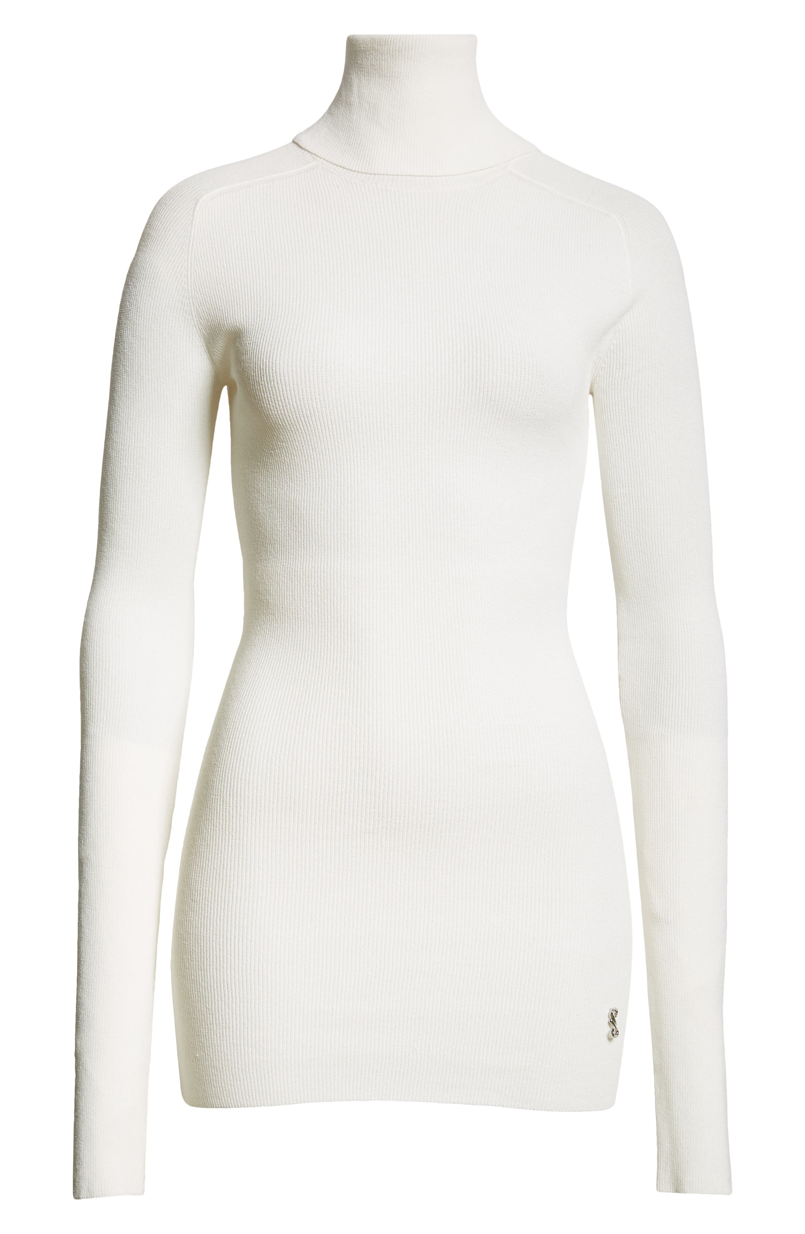 Proenza Schouler Fox Longline Logo Rib Turtleneck Top in White at Nordstrom - 6