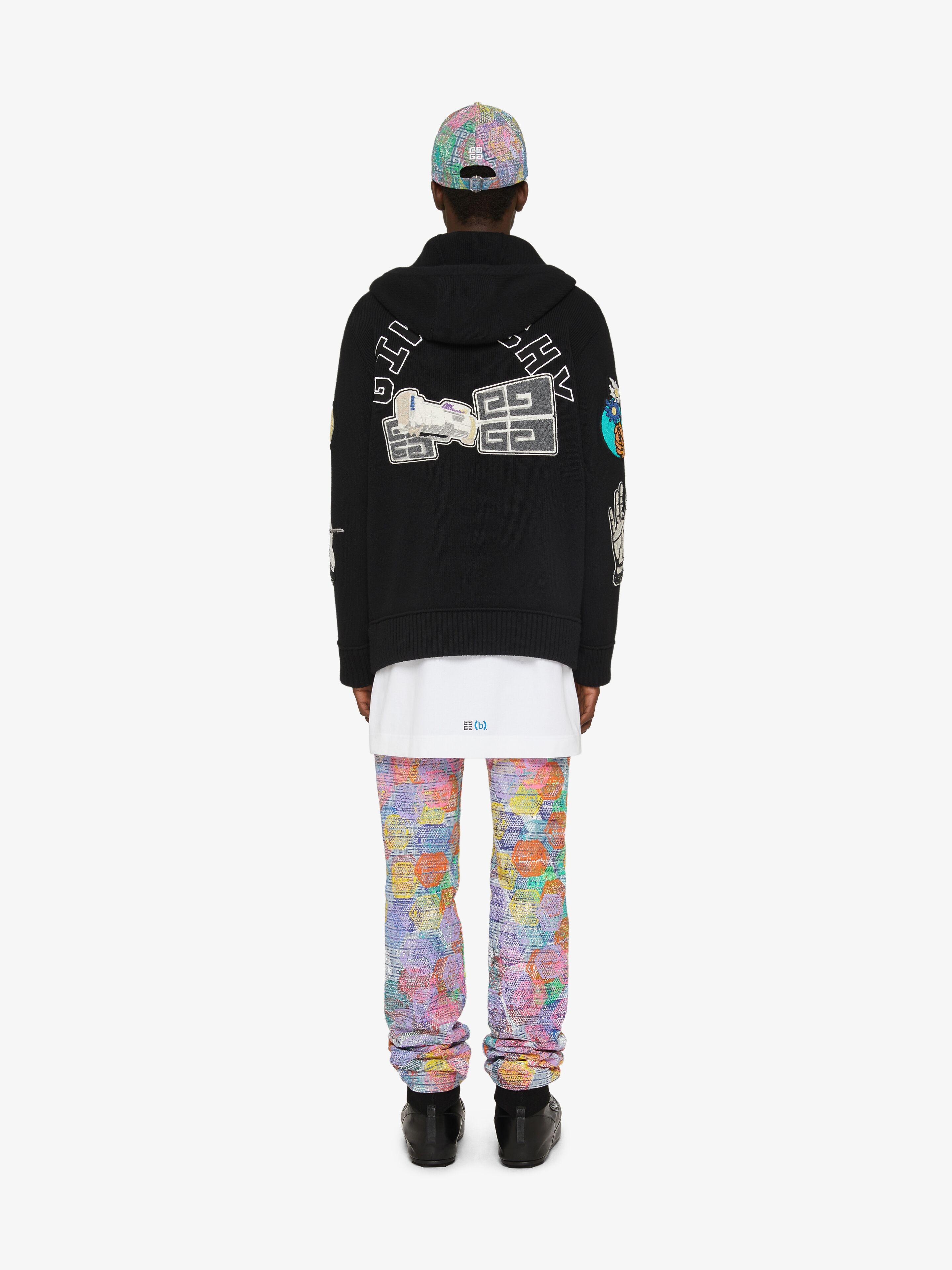 STRAIGHT FIT JEANS IN 4G DENIM WITH ALL-OVER PATCH PRINT - 4