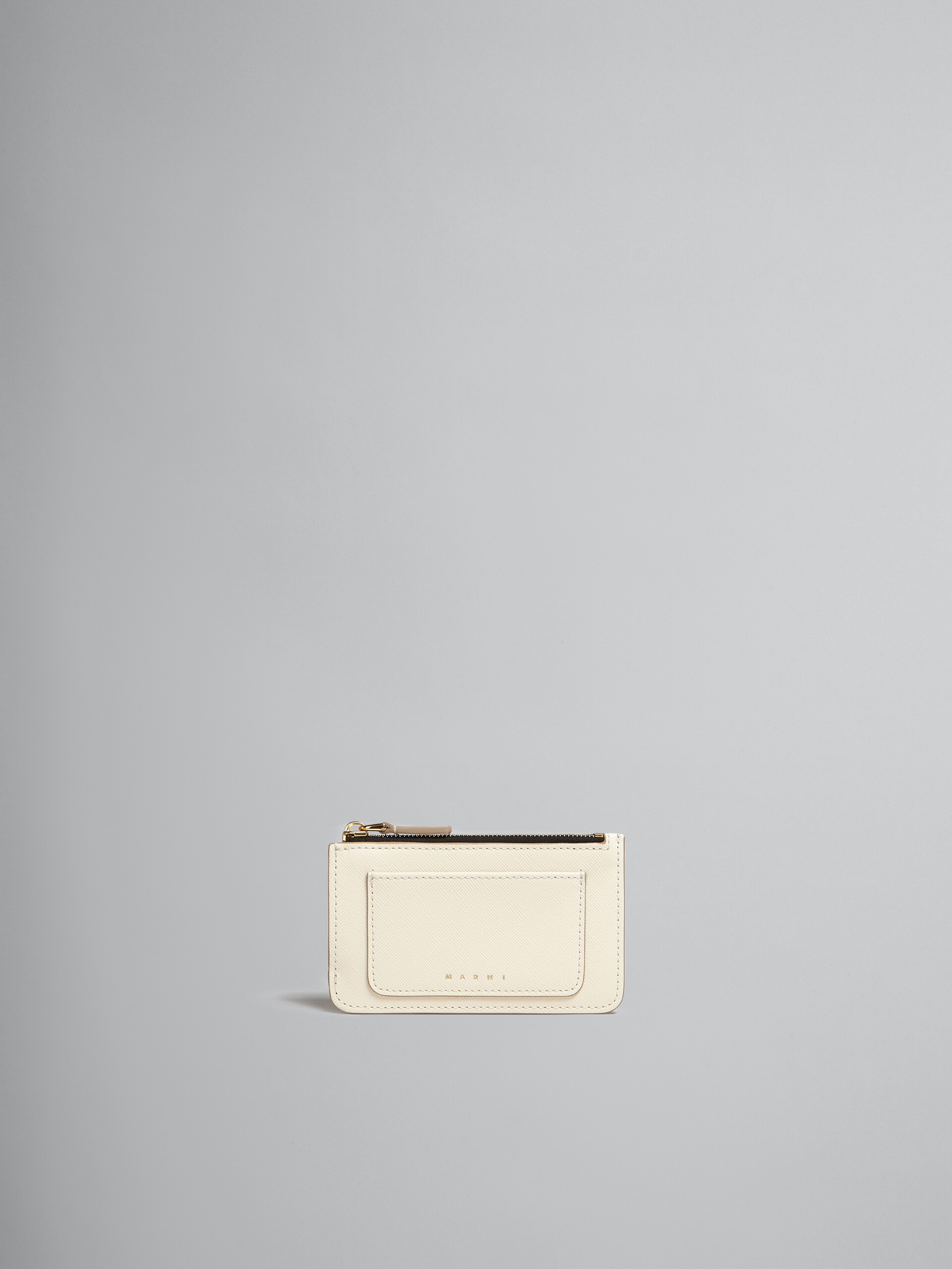 WHITE SAFFIANO LEATHER CARD CASE - 1