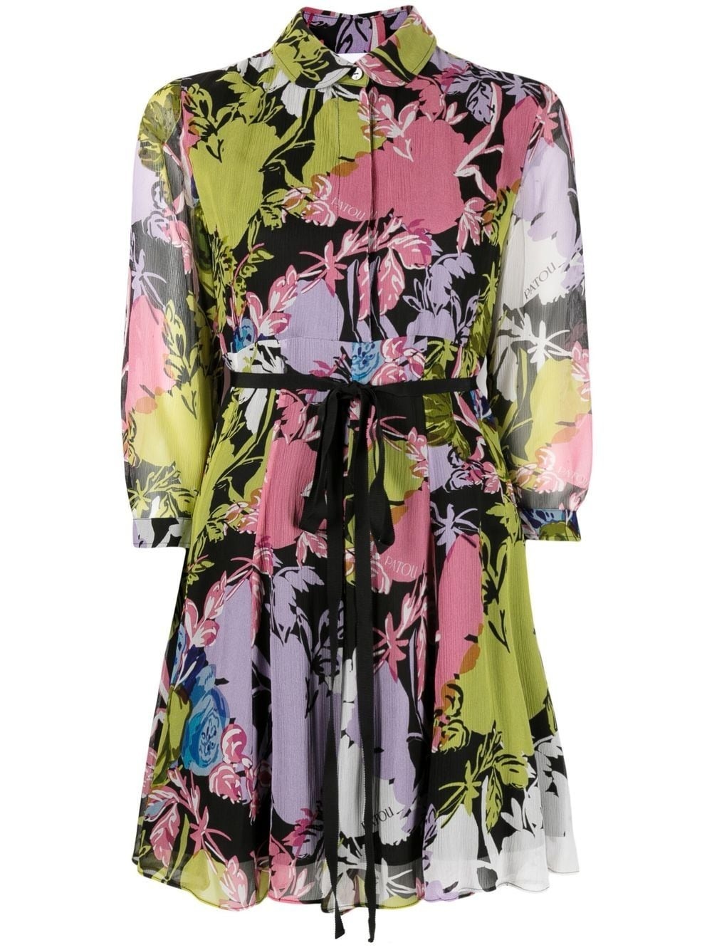 floral-print silk shirt dress - 1