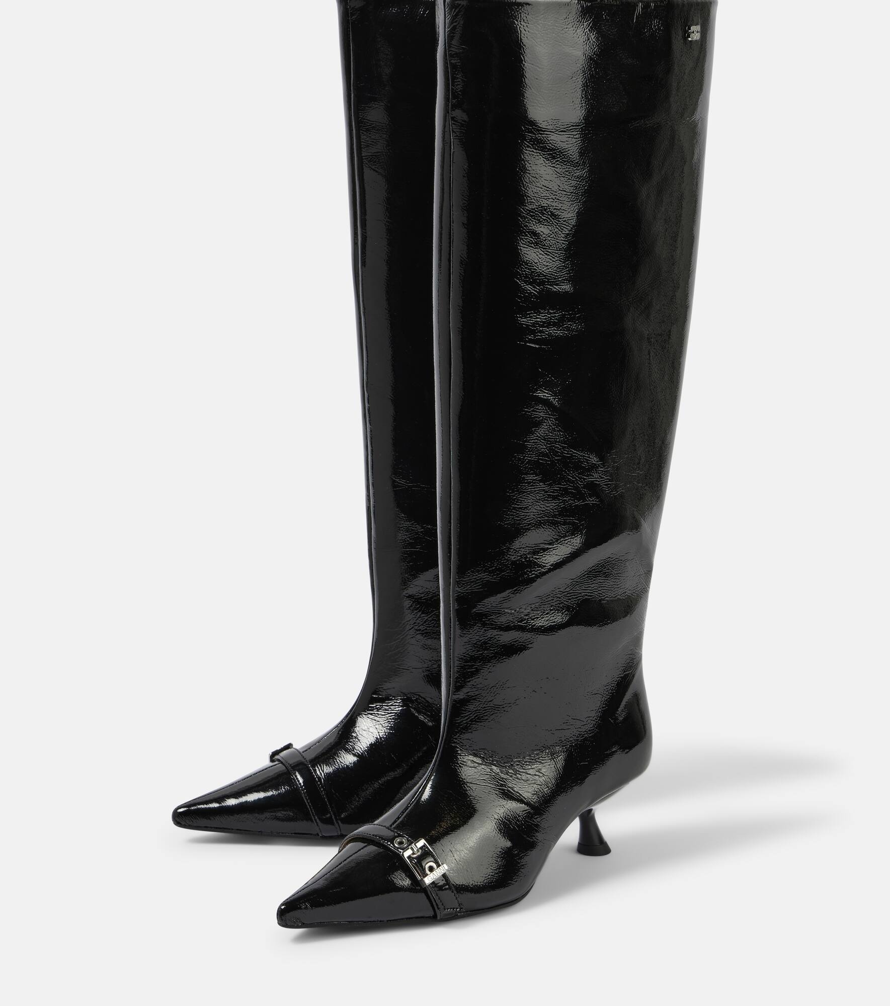 Eyelets faux leather knee-high boots - 5