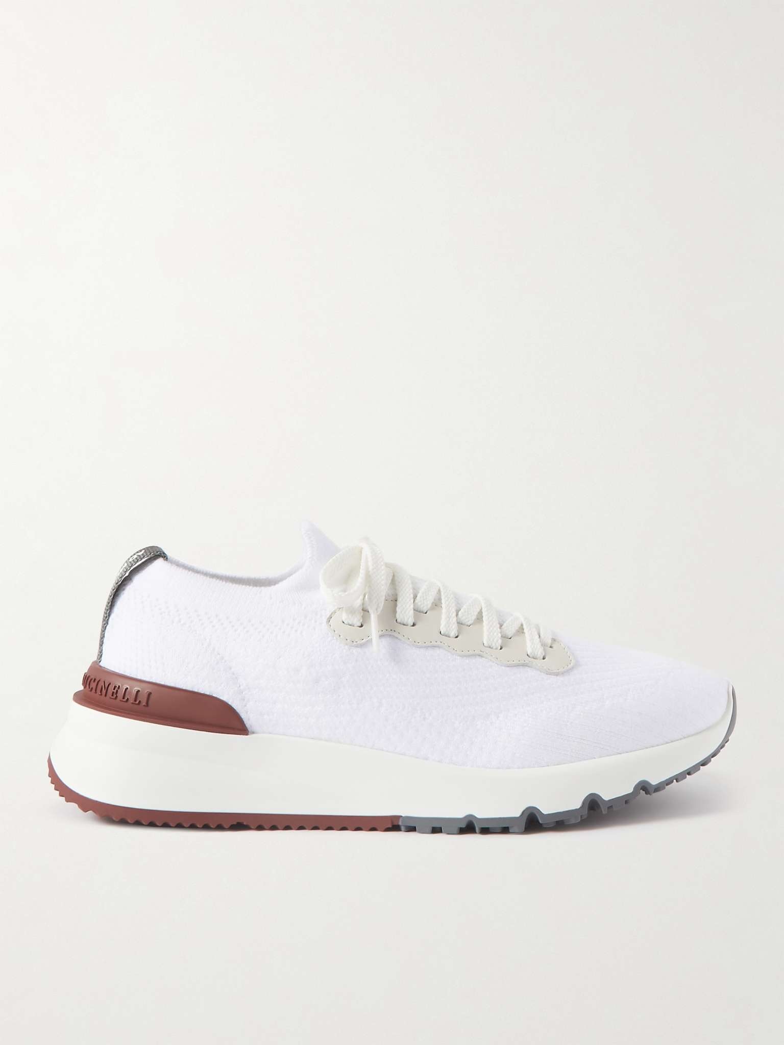 Leather-Trimmed Stretch-Knit Sneakers - 1