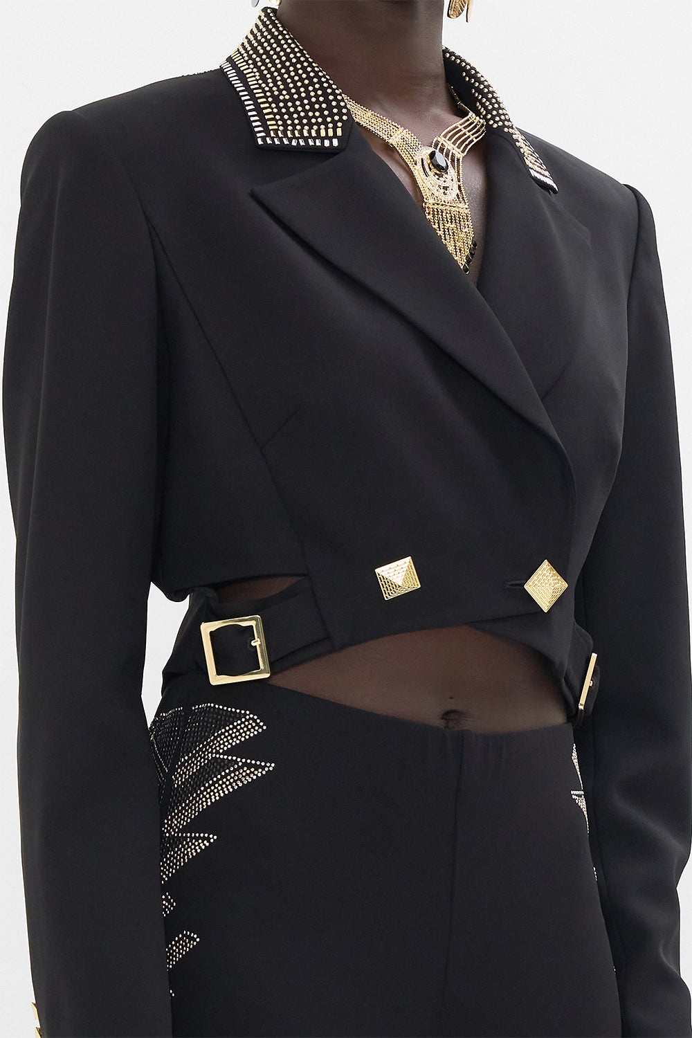 CROPPED JACKET WITH CUTOUT AND BUCKLE DETAIL - 6