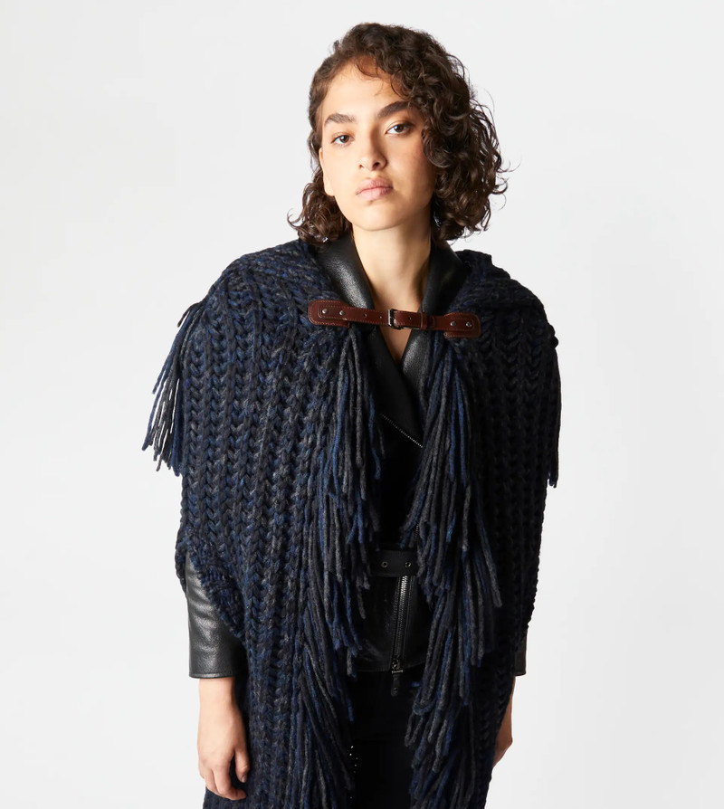 CAPE MOULINÉ WITH FRINGES - BLUE 7